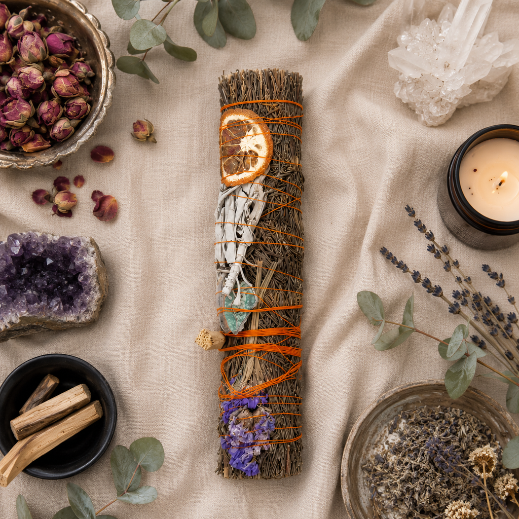 9in Ritual Wand Smudge Stick with Rosemary, Palo Santo and Aventurine