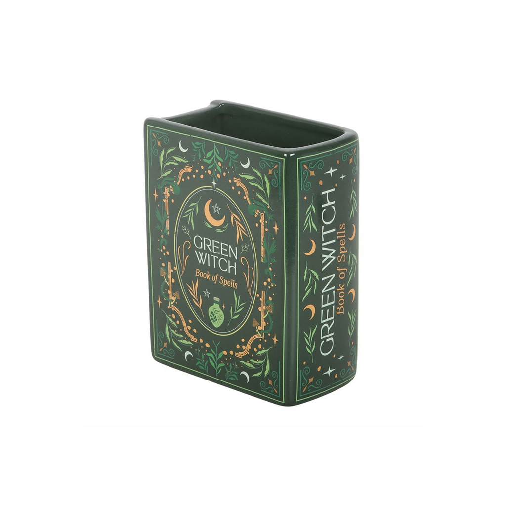 Green Witch Book Shaped Vase