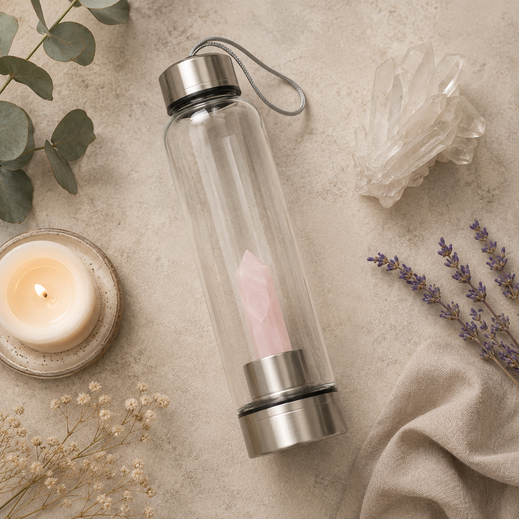 Rose Quartz Purifying Glass Water Bottle