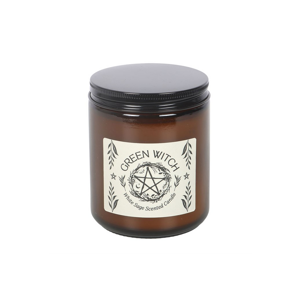 Green Witch White Sage Amber Glass Candle