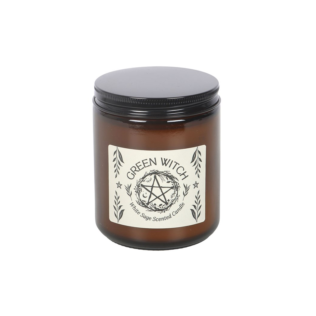 Green Witch White Sage Amber Glass Candle