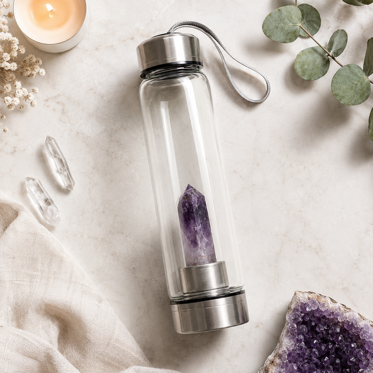 Amethyst Calming Glass Water Bottle