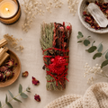 6in Ritual Wand Smudge Stick with Rosemary and Red Flowers