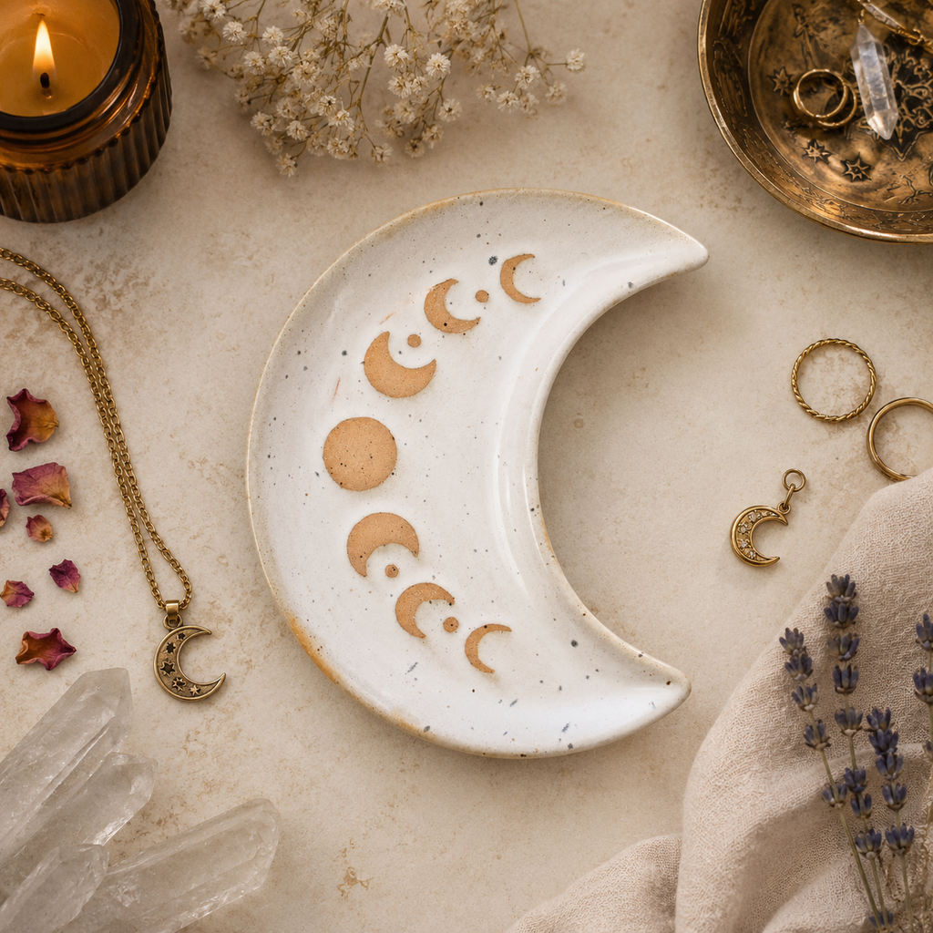 12cm Moon Phase Crescent Ceramic Trinket Tray