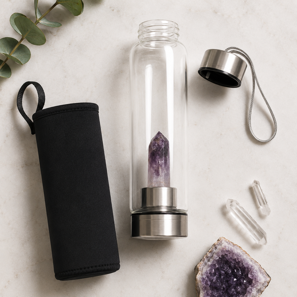 Amethyst Calming Glass Water Bottle
