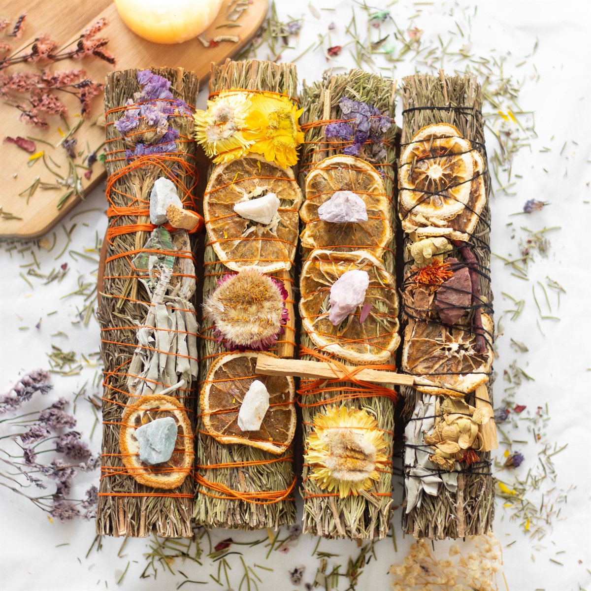 9in Ritual Wand Smudge Stick with Rosemary, Palo Santo and Aventurine