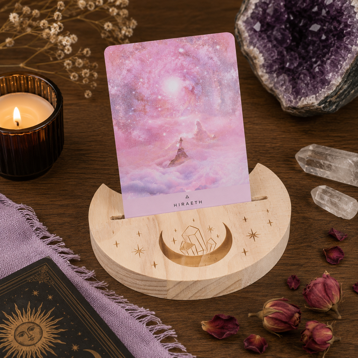 Natural Crystal Crescent Moon Tarot Card Stand