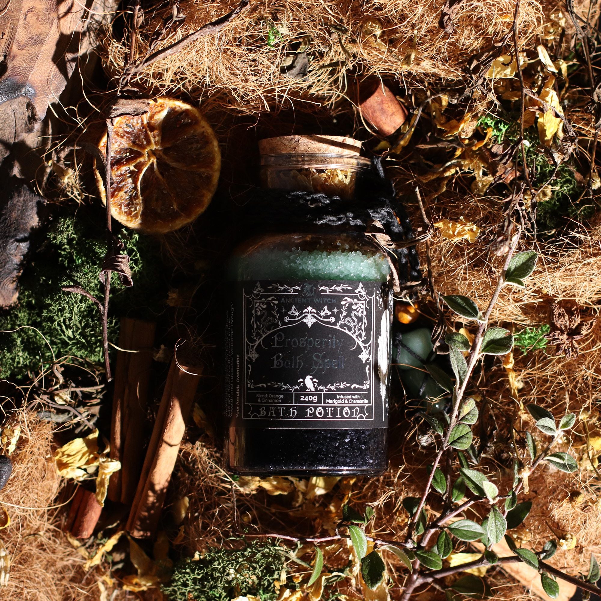 Prosperity Bath Spell Potion & Aventurine Crystal Amulet