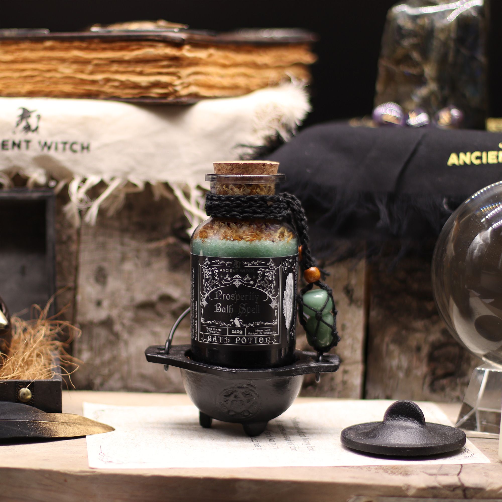 Prosperity Bath Spell Potion & Aventurine Crystal Amulet