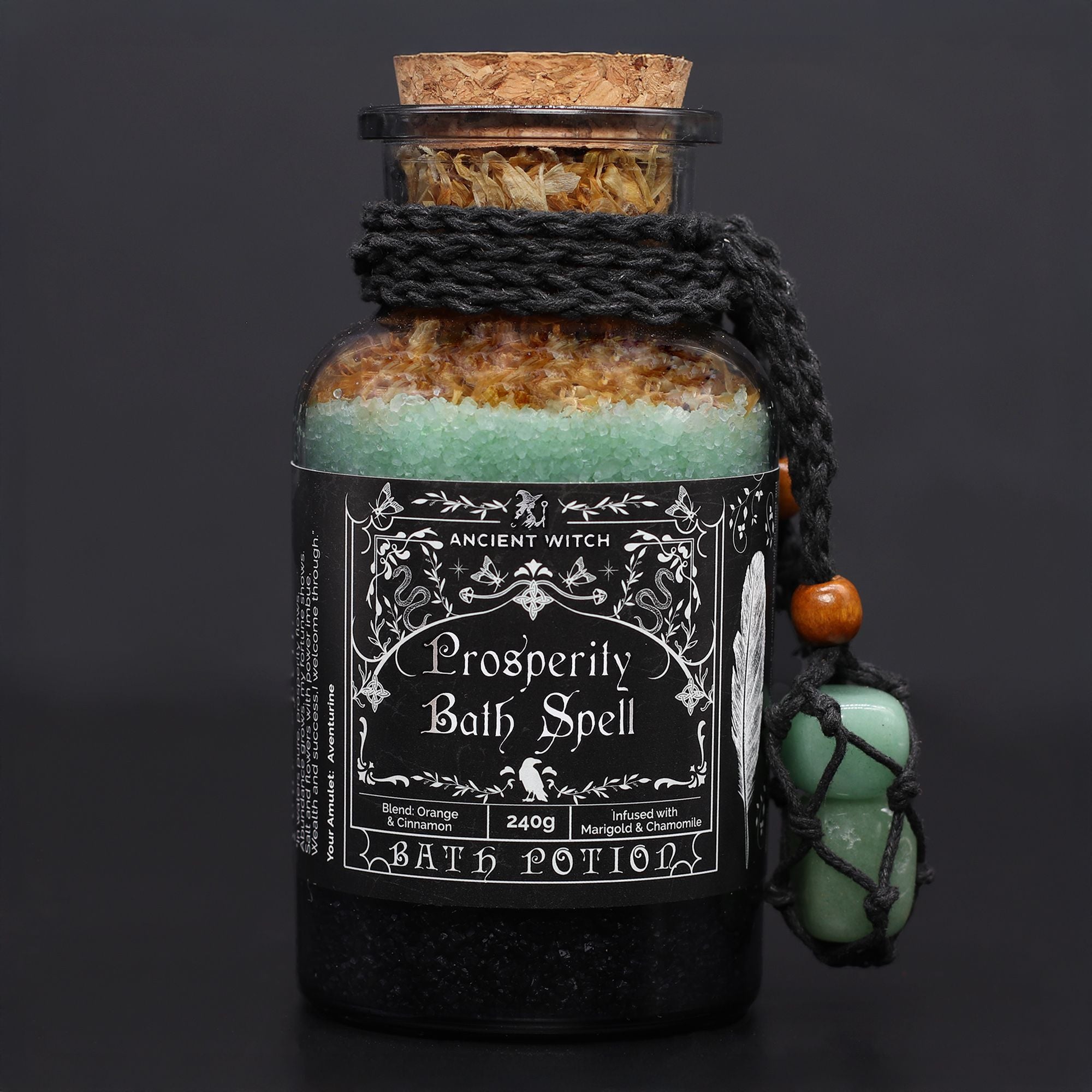 Prosperity Bath Spell Potion & Aventurine Crystal Amulet