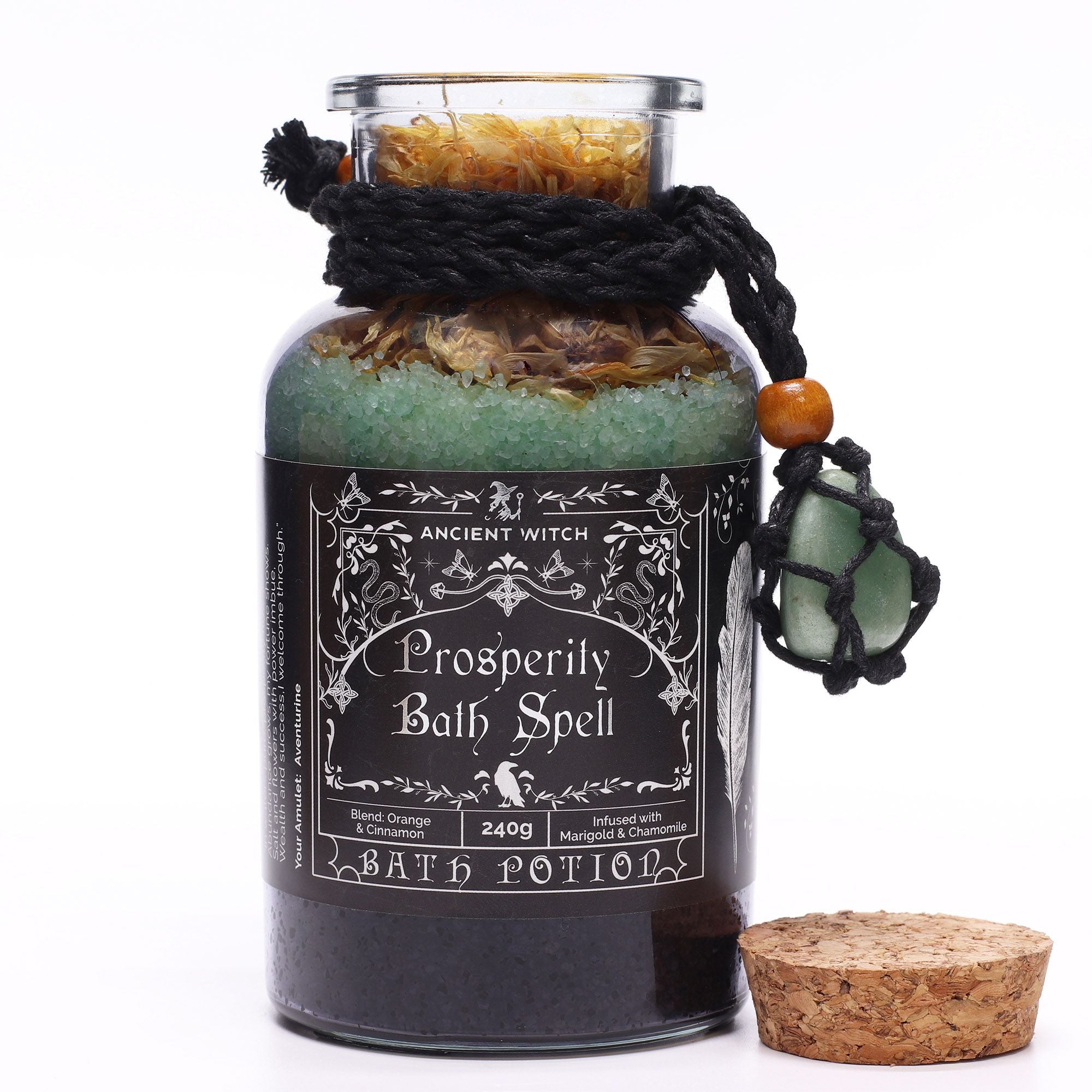 Prosperity Bath Spell Potion & Aventurine Crystal Amulet