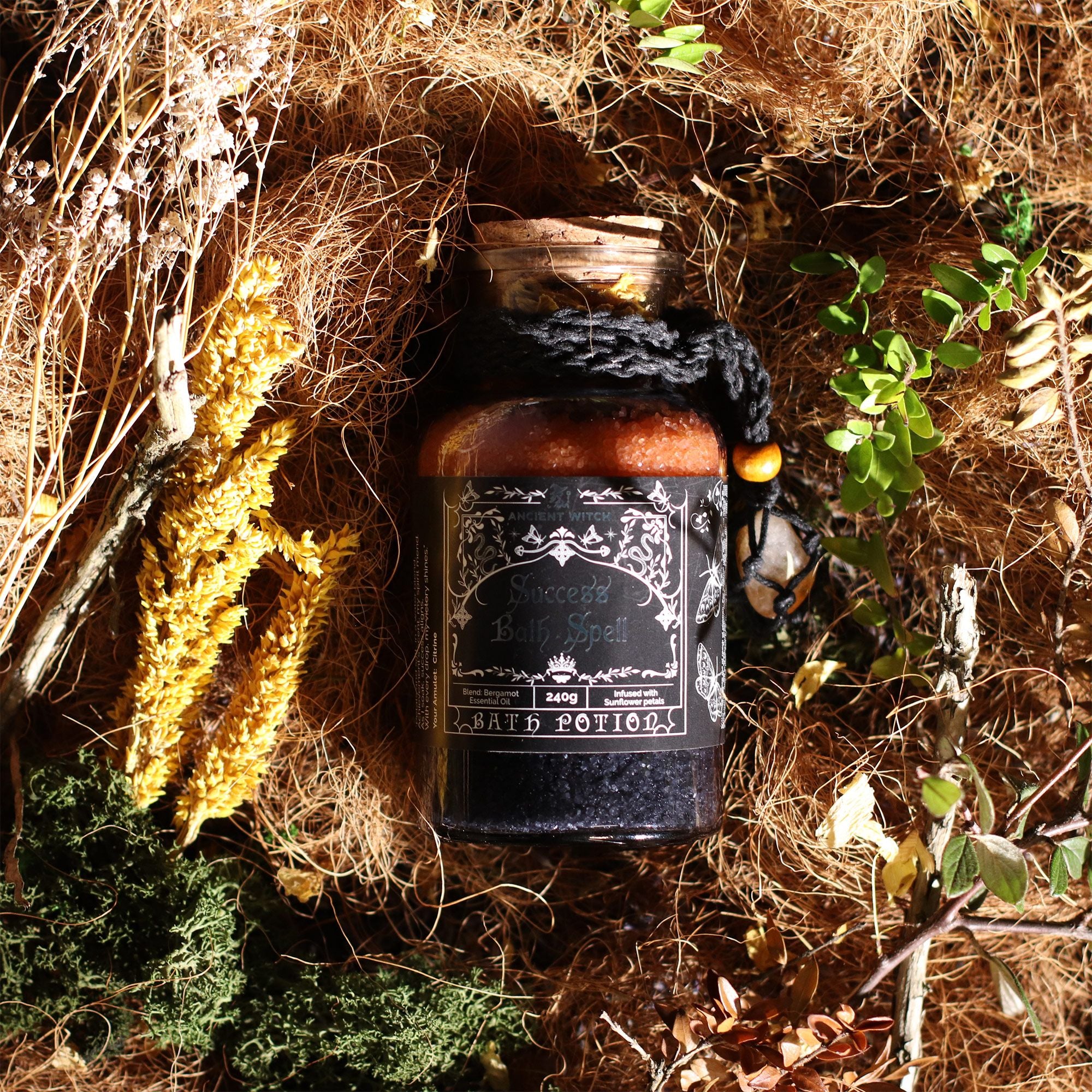 Success Bath Spell Potion & Citrine Crystal Amulet