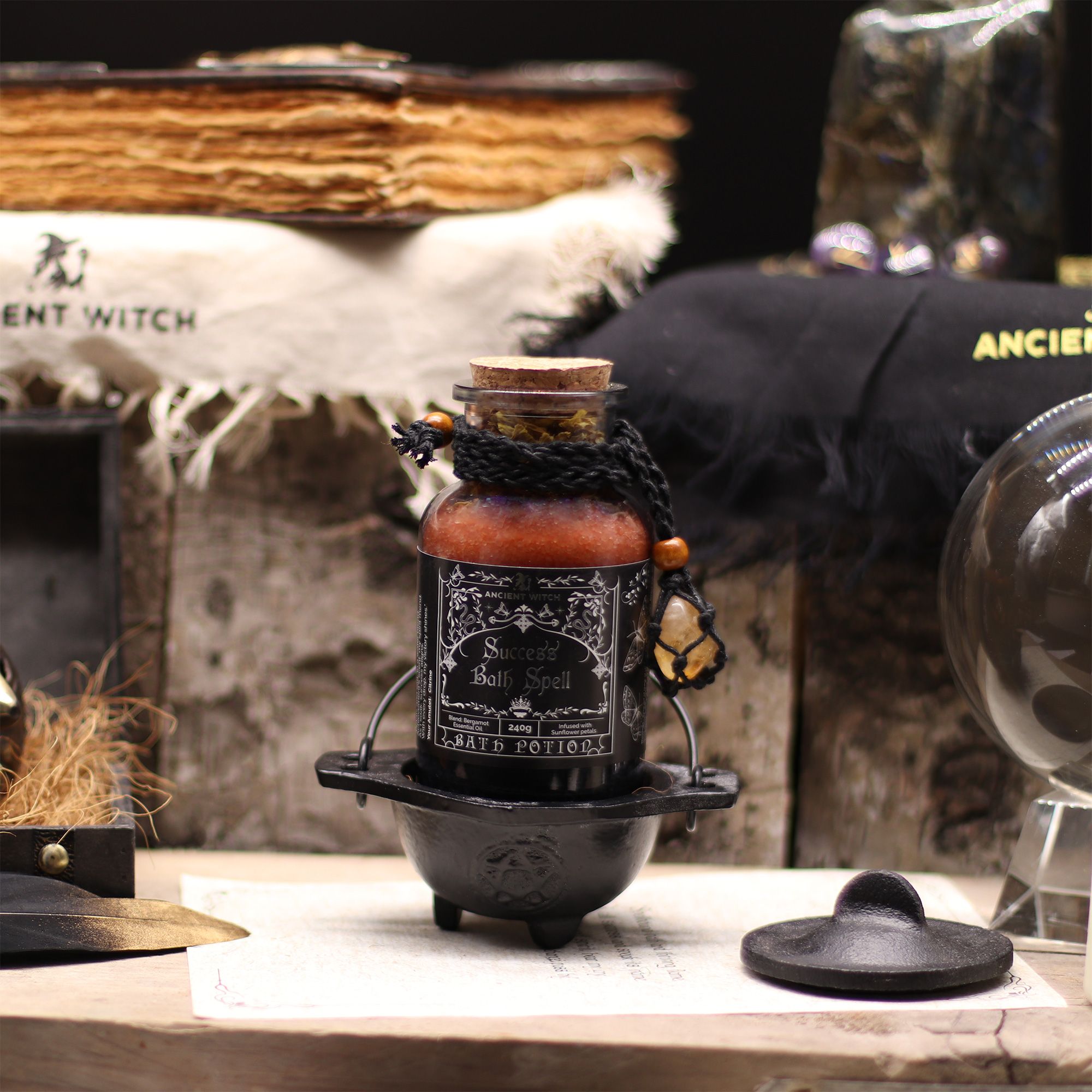 Success Bath Spell Potion & Citrine Crystal Amulet