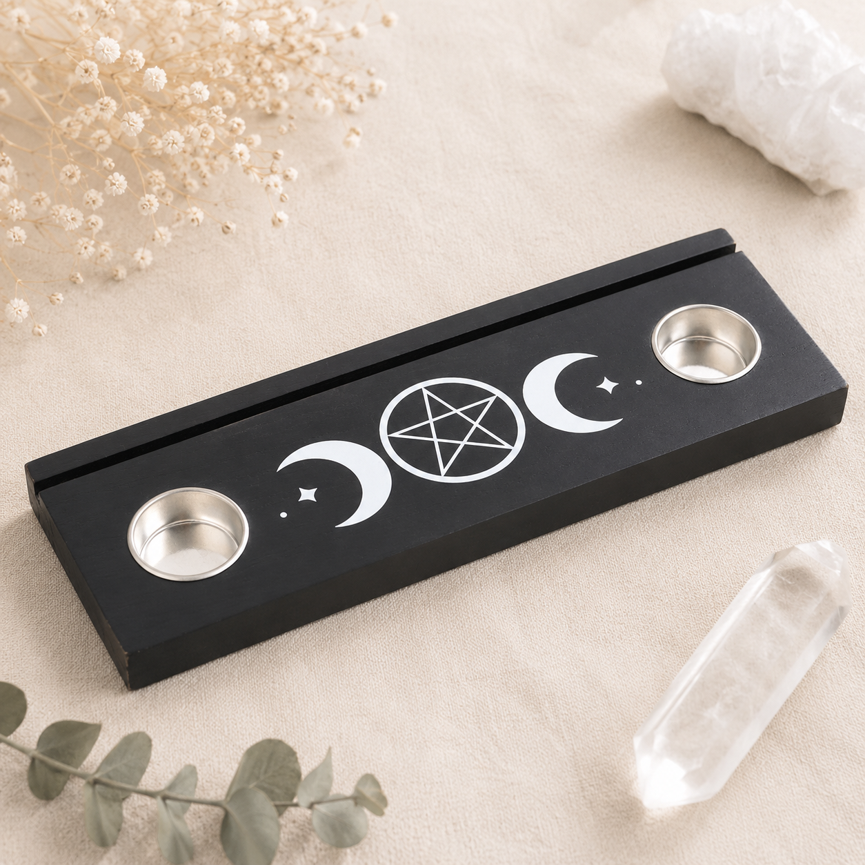 Black Triple Moon Tarot Card Stand Tealight Holder