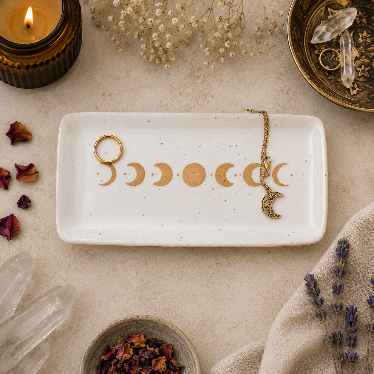 17cm Moon Phase Ceramic Trinket Tray
